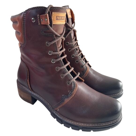 Pikolinos Ankle Boots San Sebastia EU40 US 9-9.5 Brown Leather Lace Up Side Zip - Picture 1 of 11